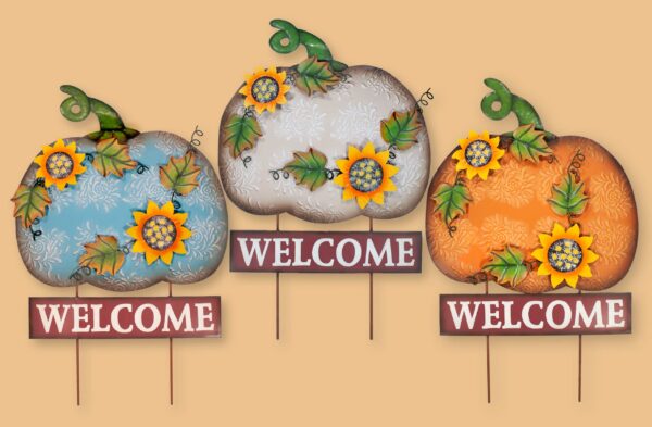 28″ Metal Pumpkin “Welcome” Stakes 13110 - Box of 12