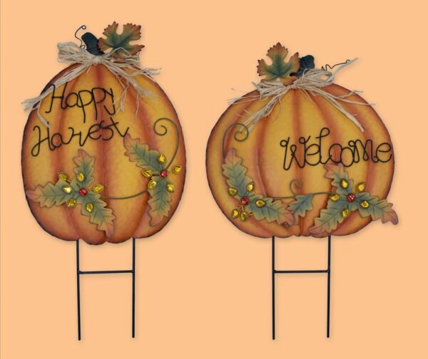 26″ Metal Pumpkin Welcome Stakes 13116 - Box of 12