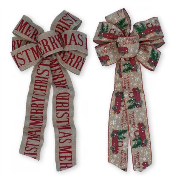 Assorted Burlap Christmas Bows 15426 - Box of 24