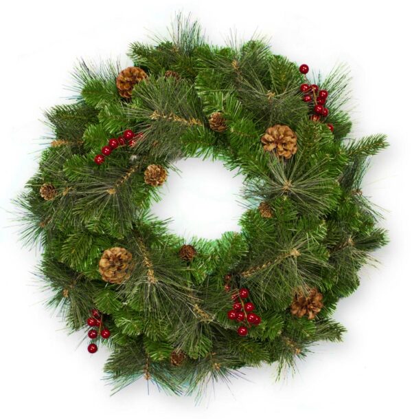 24″ PVC/PE Mixed Pine Wreath 80039 - Box of 3