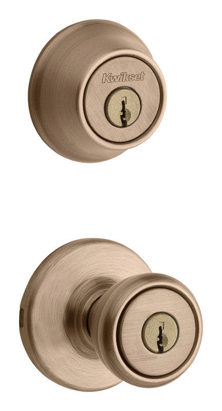 Kwikset 96900-254 Tylo Antique Brass Entry Lock and Single Cylinder Deadbolt 1-3/4 in.