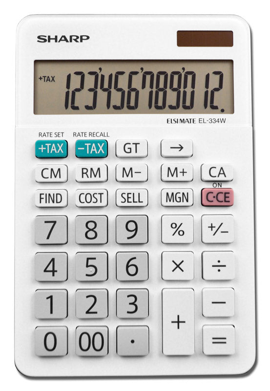 Sharp White 12-digit Solar Powered Calculator EL-334WB