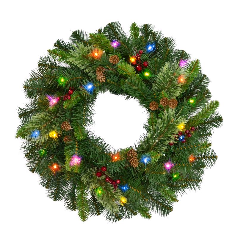 Celebrations Home 24 in. D LED Prelit Multicolored Mixed Pine Wreath MCPWR24BOMUA - Box of 4