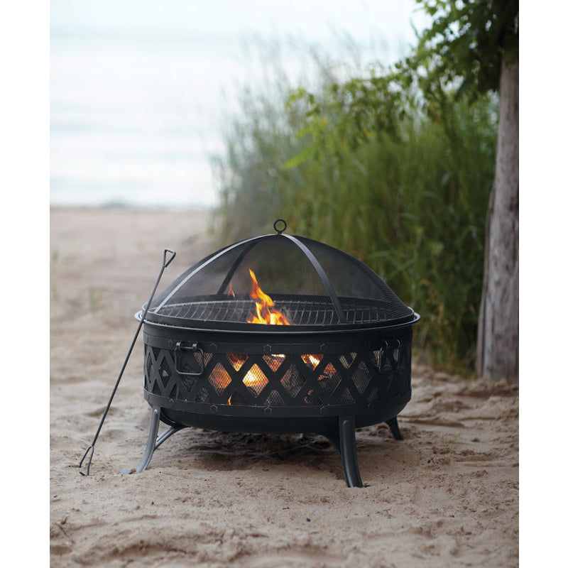 Living Accents 35.47 in. W Steel Lattice Round Wood Fire Pit SRFP11222
