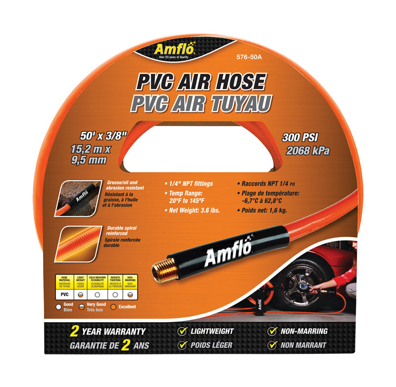 Amflo Orange Glow PVC Air Hose 3/8 In. x 50 Ft 576-50A