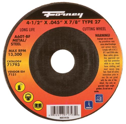 Forney Cut-Off Wheel 4-1/2" X .045 X 7/8" Metal Type 27 71793