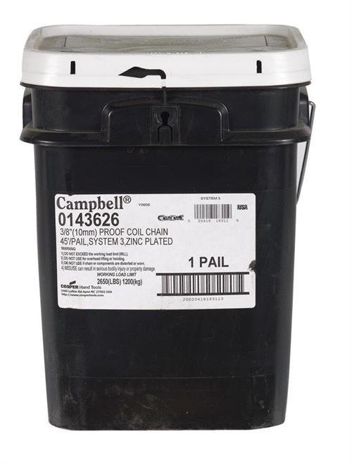 Campbell 3/8" Grade 30 Proof Coil Chain 45 Ft Pail 0143626