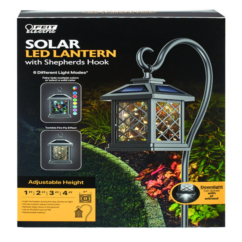 Feit Electric 12 in. Solar Power Metal Square Coach Lantern Solar Lantern Black LAN4SQ
