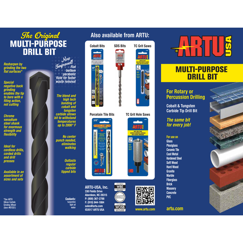 ARTU USA Multi-Purpose Drill Bit 3-16" Straight Shank 01020