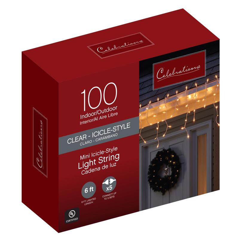 Celebrations Incandescent Mini 100 Count Icicle Christmas Lights 5.67 ft.