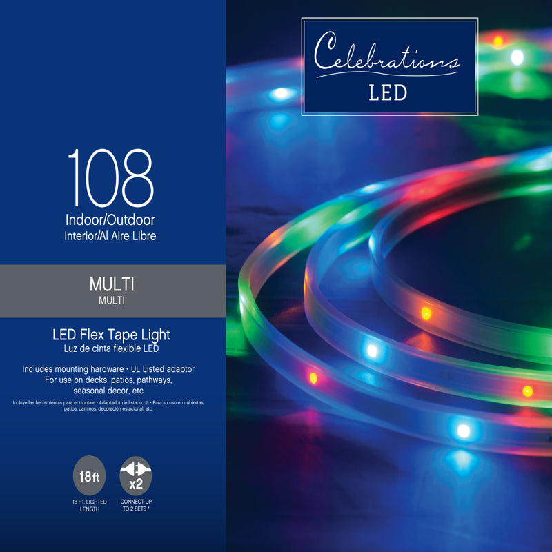 Celebrations LED Multicolored 108-Count Rope Christmas Lights 18 ft. 2T434212