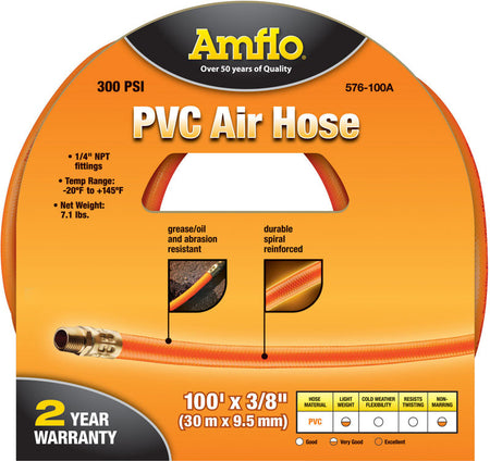 Amflo Orange Glow PVC Air Hose 3-8 In. x 100 Ft 576-100A-2