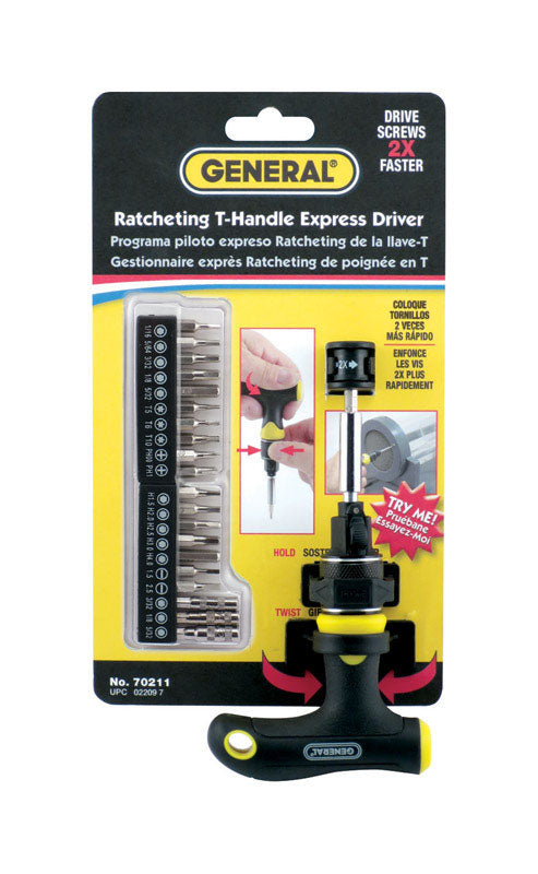 General Tools 70211 21 Pc Express Ratcheting Screwdriver with T-Handle