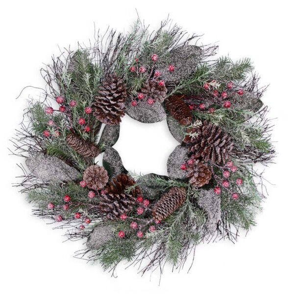 24″ Frosted Mixed Pine Wreath 80458 - Box of 2