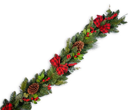 6′ Mixed Pine Garland with Red & Black Bows 80557 - Box of 2