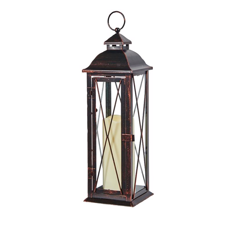 Smart Living 16 in. Glass/Metal Siena LED Candle Lantern Bronze 84036-LC