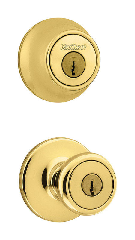 Kwikset 96900-253 Tylo Polished Brass Entry Lock and Single Cylinder Deadbolt 1-3/4 in.