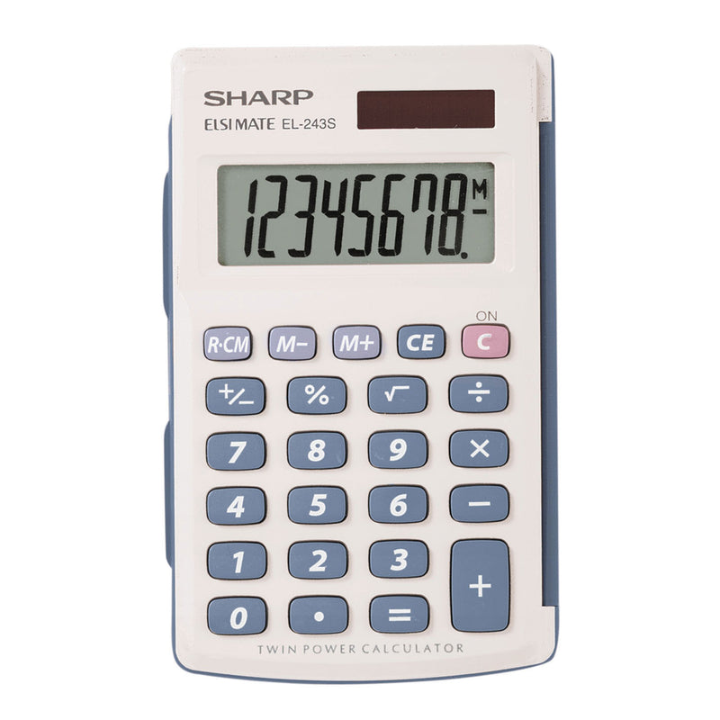Sharp Blue/Gray 8 digit Solar Powered Pocket Calculator EL243SB