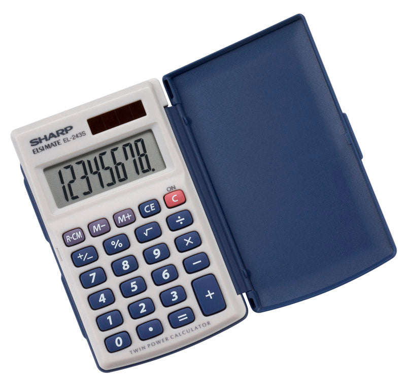 Sharp Blue/Gray 8 digit Solar Powered Pocket Calculator EL243SB