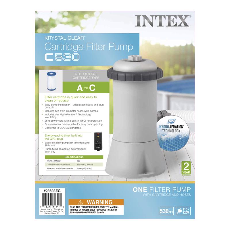 Intex 530Gph Krystal Clear Cartridge Filter Pump 28603EG