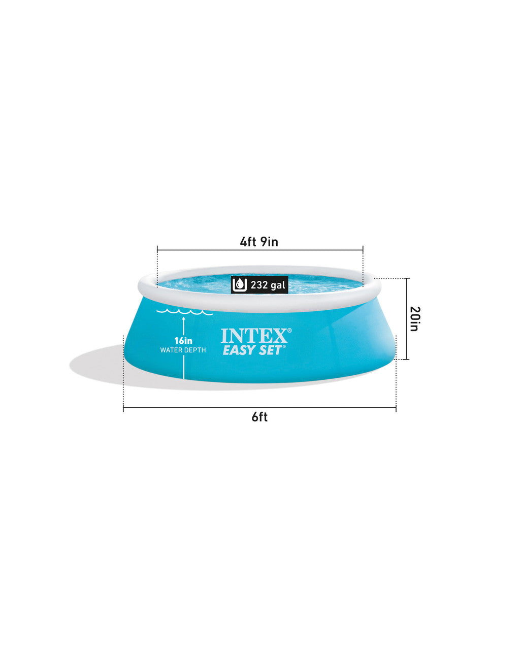 Get ready for a refreshing splash in the Intex pool! This inflatable beauty features a 3-ft diameter, 232-gal capacity.