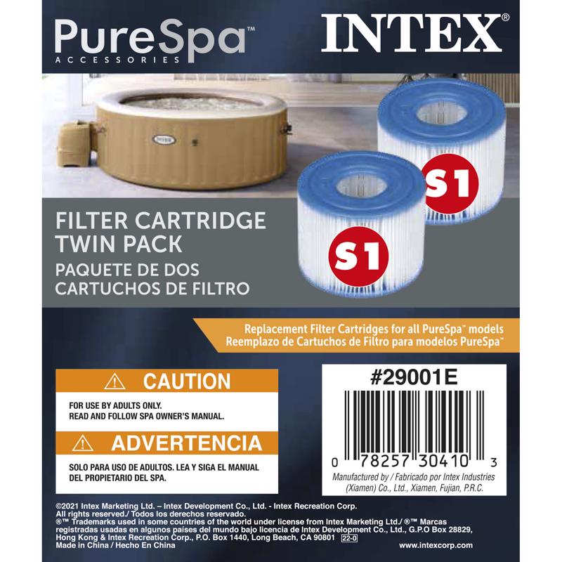 Keep your hot tub clean and clear with the Intex Filter Cartridge S1 Twin Pack 29001E!