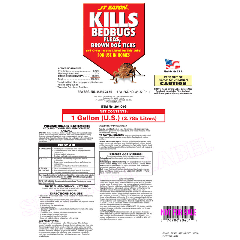 JT Eaton Kills Bedbugs Spray 1 Gallon 204-O1G-1