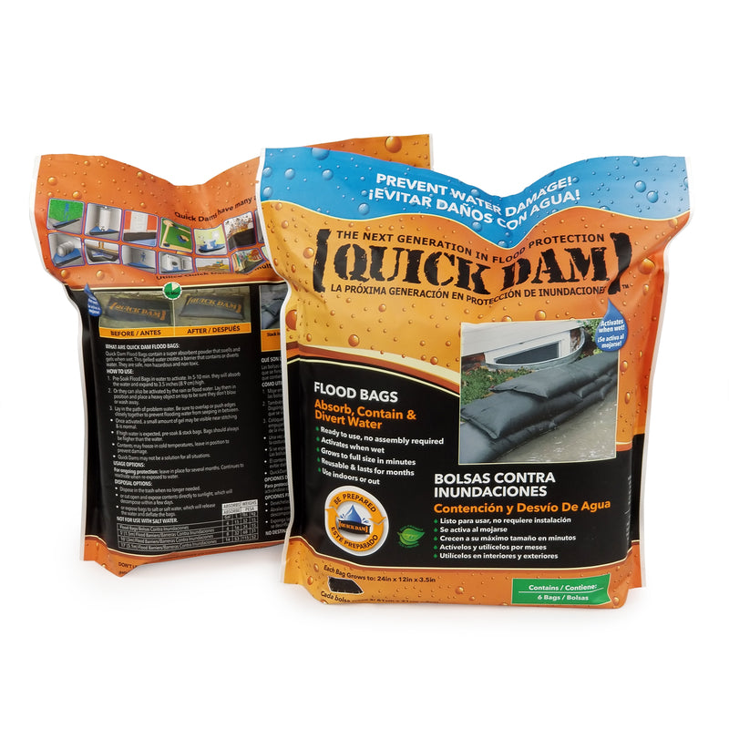 Quick Dam Flood Bags 12" x 24" x 3" Sandless Sandbags 6-Pack QD1224-6ES