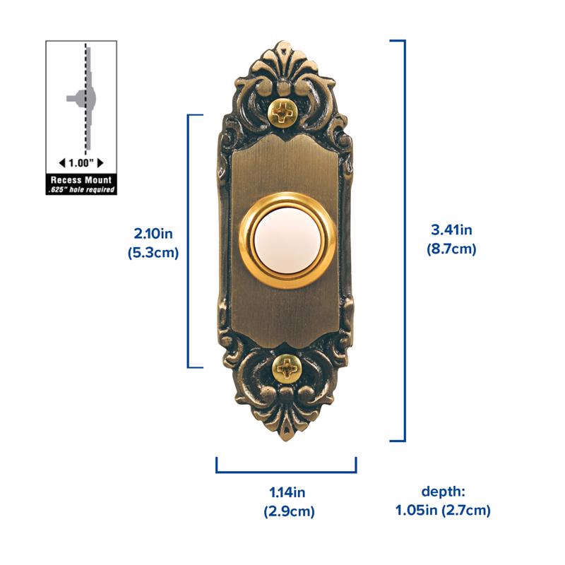 Heath Zenith Antique Brass Wired Pushbutton Doorbell SL-709-1
