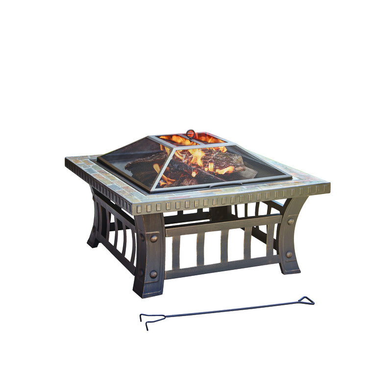 Living Accents 30 in. W Steel Square Wood Fire Pit SRFP21627