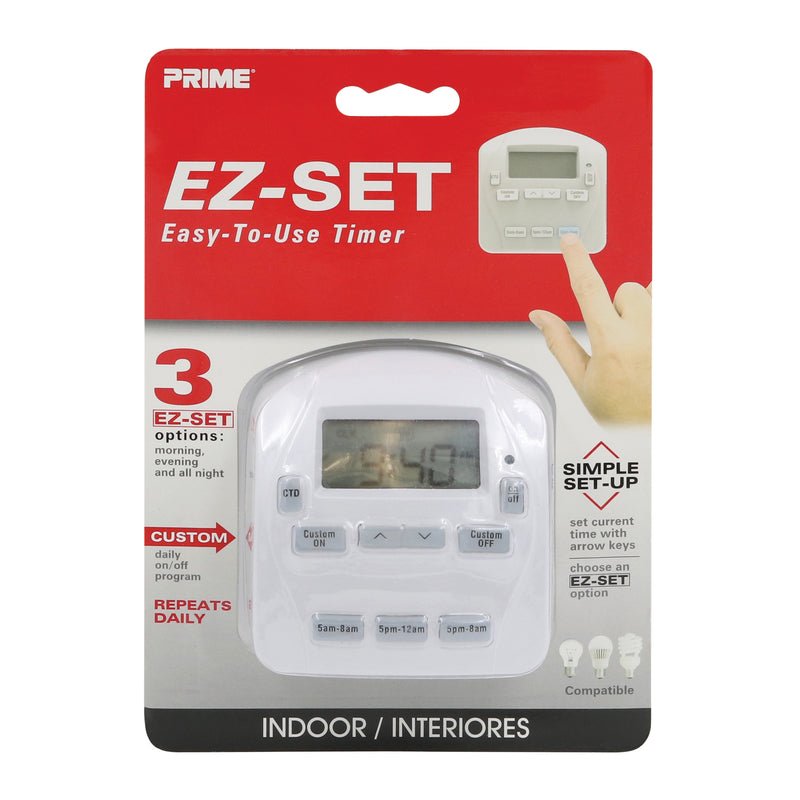 Prime EZ-SET Indoor Digital Timer 125 V White TNIDP12-RC