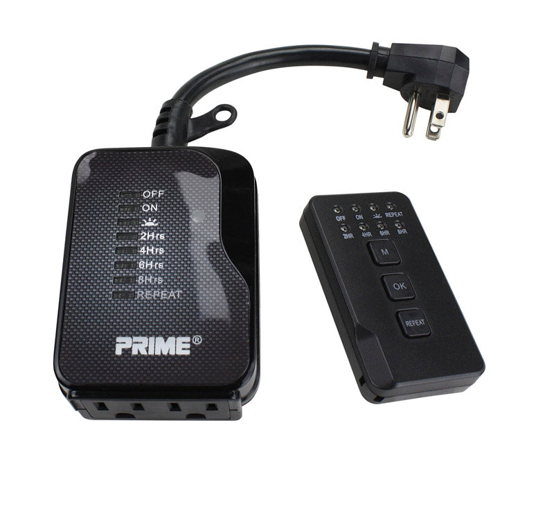 Prime Outdoor Timer With Remote Control and Grounded Outlets 12 V TNRCOCD2-RC