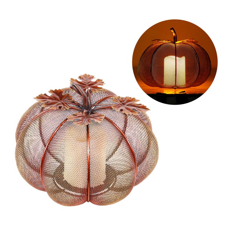 Alpine 8 Inch Mesh Pumpking with Candle WQA1298