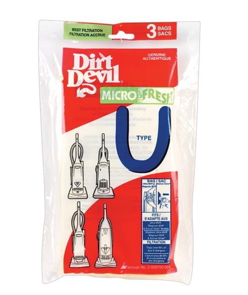 Dirt Devil Type U Microfresh Vacuum Cleaner Bags 3-Pack 3920750001