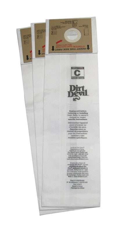 Dirt Devil Type C Deluxe Vacuum Cleaner Bags 3-Pack 3700147001