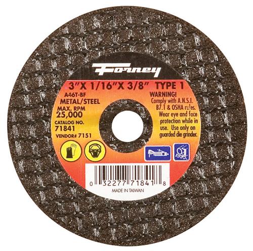 Forney 71841 Cut-Off Wheel, Metal Type 1, 3" X 1/16" X 3/8"