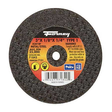 Forney 71842 Cut-Off Wheel, Metal Type 1, 3" X 1/8" X 1/4"