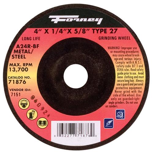 Forney 71876 Grinding Wheel, Metal Type 27, 4" X 1/4" X 5/8"