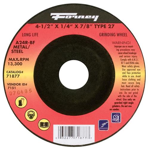 Forney 71877 Grinding Wheel, Metal Type 27, 4-1/2" X 1/4" X 7/8"