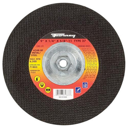 Forney 71883 Grinding Wheel, Metal Type 27, 9" X 1/4" X 5/8-11