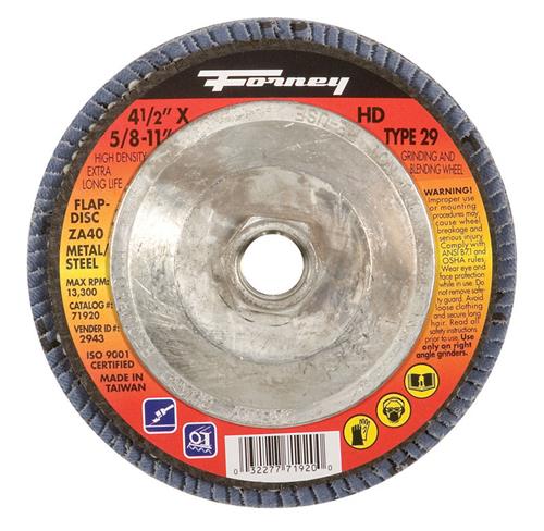 Forney 71920 Flap Disc, High Density, Type 29, 4-1/2" x 5/8-11 ZA40
