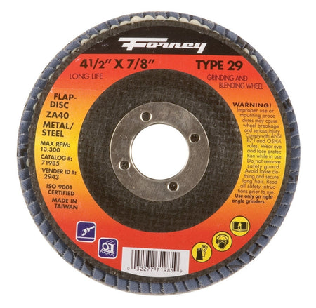 Forney 71985 Flap Disc, Type 29, 4-1/2" x 7/8" ZA40