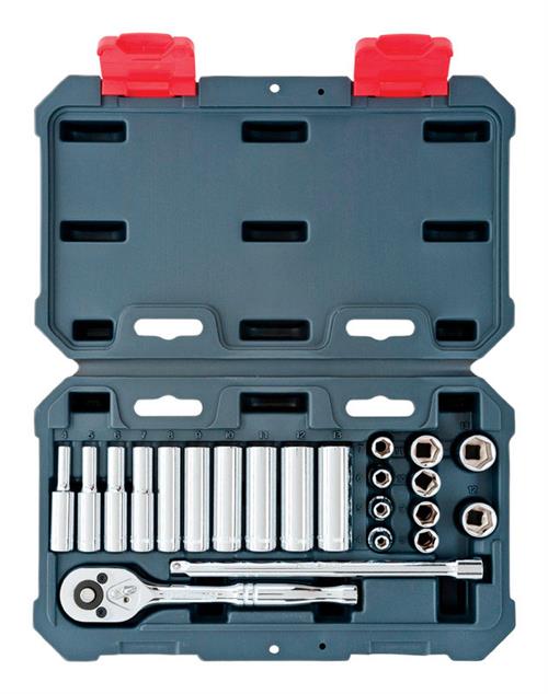Crescent 22 Pc. 1/4 In. Drive 6 Point Metric Standard and Deep Socket Wrench Tool Set CSWS3
