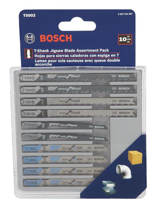 Bosch 10 pc. Wood and Metal Cutting T-Shank Jig Saw Blade Set T5002