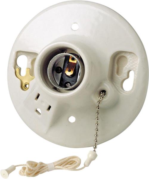 Leviton 9726-C Pull Chain Socket w/Grounded Outlet