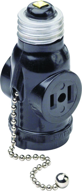 Leviton 2-Wire Pull Chain Lampholder with 2 Outlets Black 1406 - Box of 10