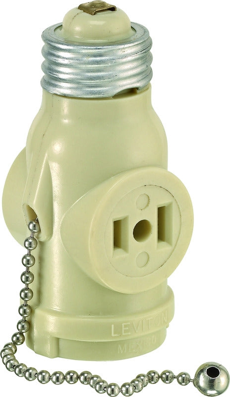 Leviton 2-Wire Pull Chain Lampholder with 2 Outlets Ivory 1406-I - Box of 10