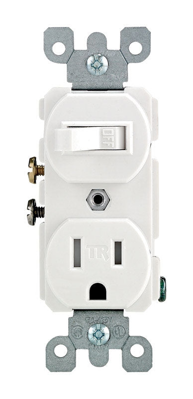 Leviton T5225-W Duplex Style Single-Pole / 5-15R AC Combination Switch White