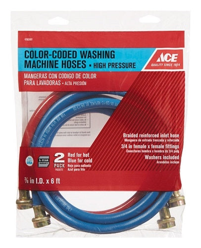Ace 3/8 in. Dia. x 3/4 in. Dia. x 6 ft. L Washing Machine Hose Reinforced Coil WA6RB7006