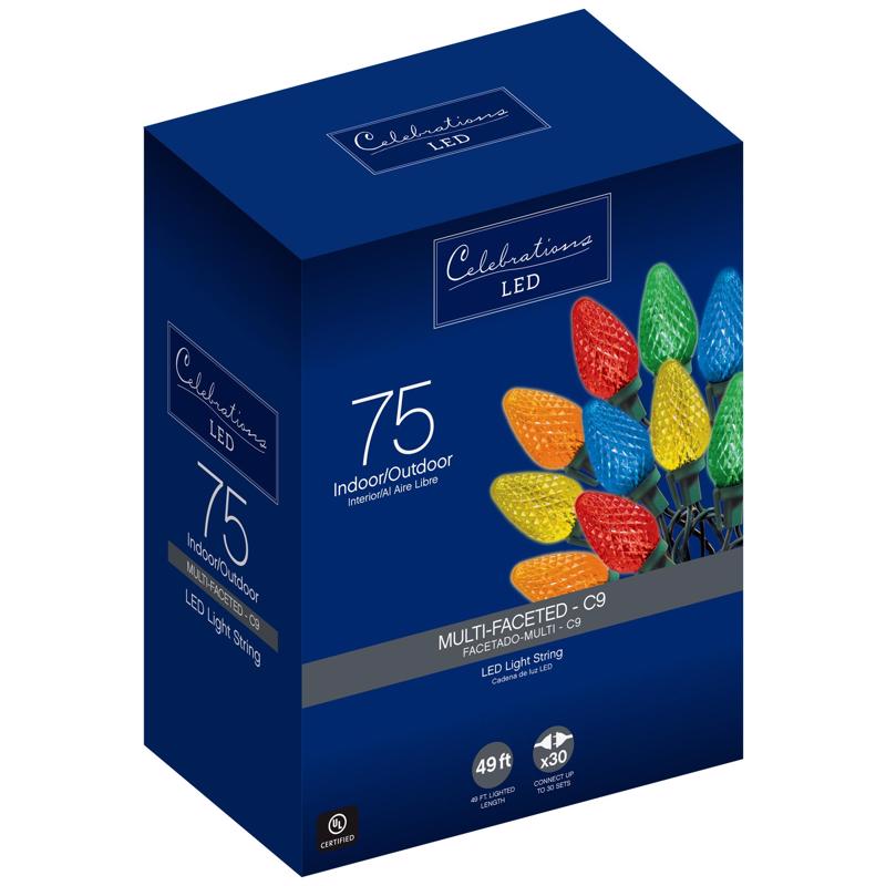 Celebrations LED C9 75-Count String Christmas Lights 49 ft.
